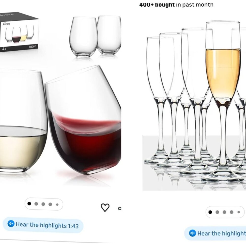 18 oz stemless wine glasses & champagne flutes bar ware